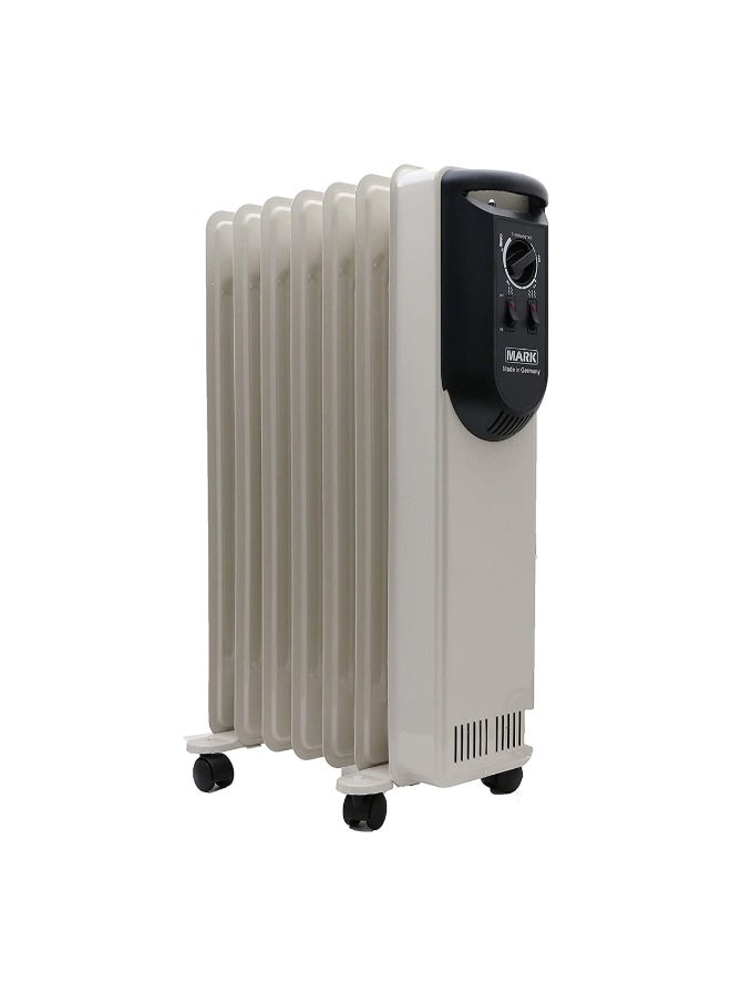 MARK 1500W 7-Fins Portable Ergonomic Design Electric Oil Filled Space Heater White 50 x 17 x 68 cm MAV1507 - Image 1
